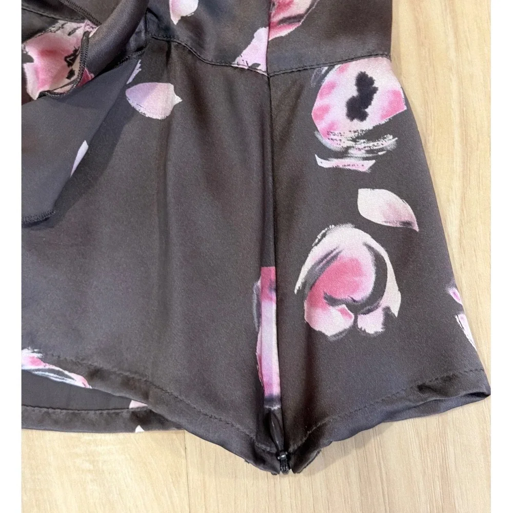 Gerard Darel Vintage Silk 2 Piece Set Brown Pink Floral Wrap Top Midi Skirt 42
